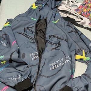 Men Blue Graphic Hooded Jacket